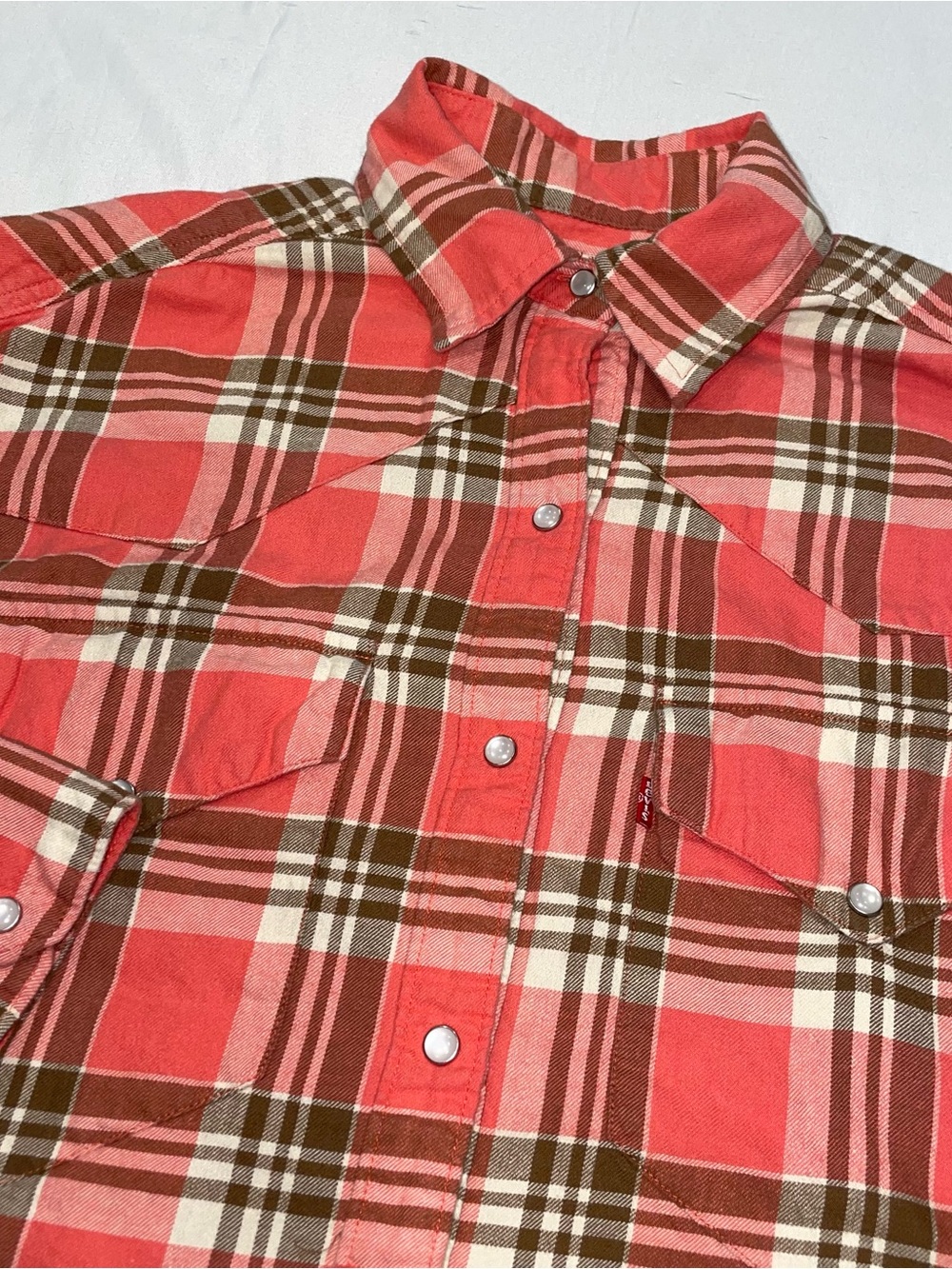 Levis Womens Pink Plaid Western Snap Flannel Shirt XS A3373-0000